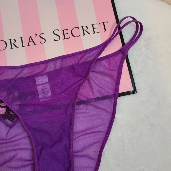 Rare VTG VS Very Sexy Double Strap Mesh String Bikini Panty Size M Purple - Picture 2 of 6